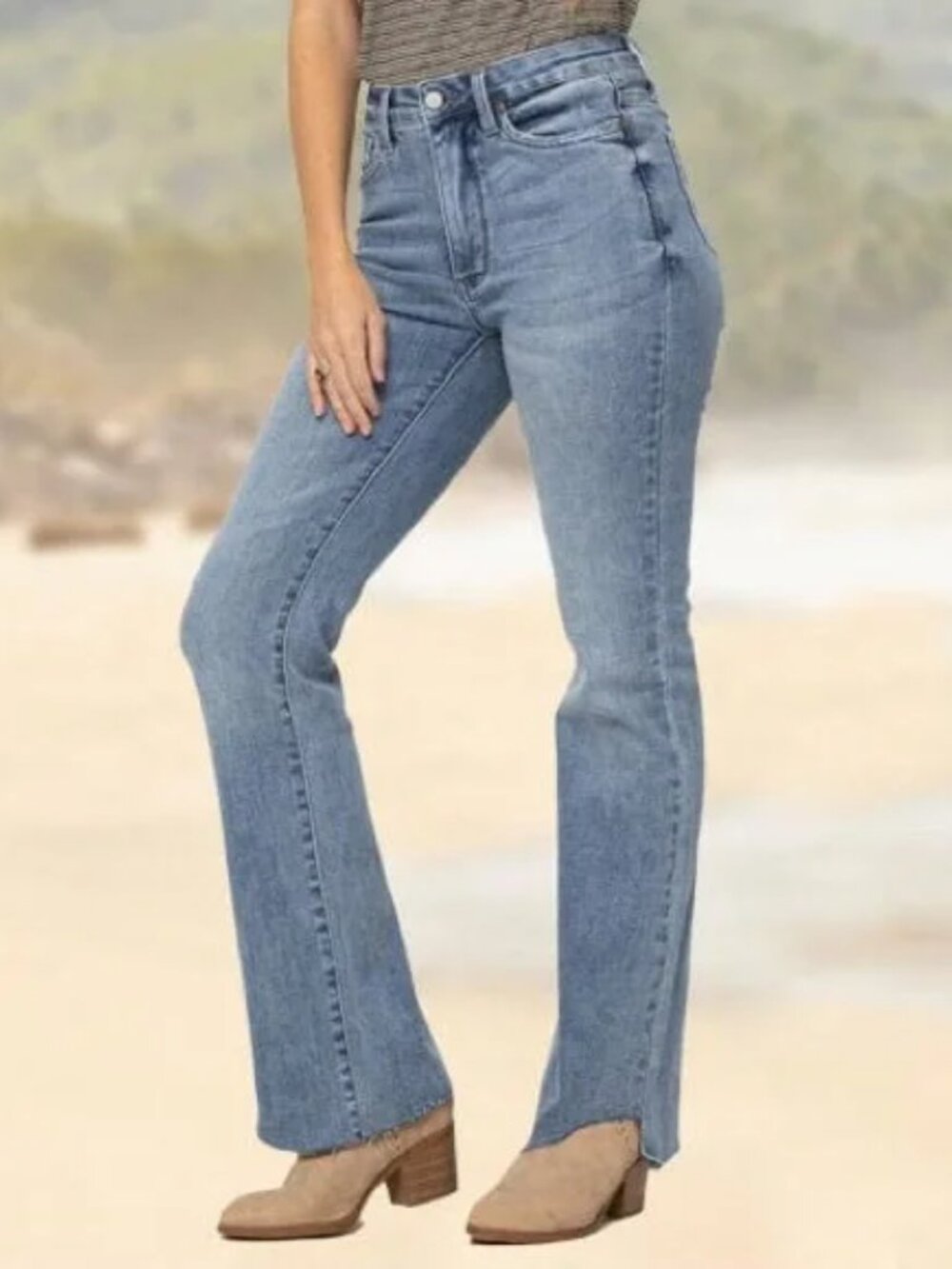 Judy Blue Slim Boot Jeans 14W Medium Wash JB88481 Stretch Denim Raw Hem